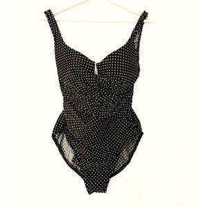 Miraclesuit One Piece Swimsuit Black Polka Dot Sz 14